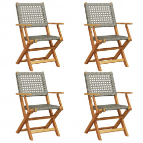 Garden Chair Set of 4 Grey Solid Acacia wood Standard F...