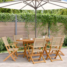 Garden Chair Set of 6 Beige Solid acacia wood Standard ...