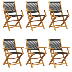 Garden Chair Set of 6 Black Solid acacia wood and polyp...