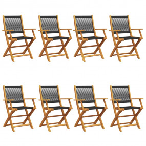 Garden Chair Set of 8 Black Solid acacia wood with an o...