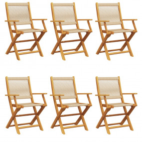 Garden Chair Set of 6 Beige Solid Acacia wood Medium Fo...