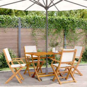 Garden Chair Set of 4 Cream white Solid acacia wood Med...
