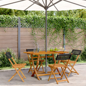 Garden Chair Set of 4 Black PE rattan, Solid acacia woo...