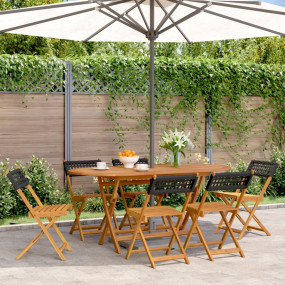 Garden Chair Set of 6 Black Solid Acacia wood, Poly Rat...