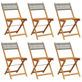 Garden Chair Set of 6 Grey Solid acacia wood, PE rattan...