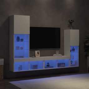 TV Wall Unit White Engineered wood, Glass Large TV Wall...