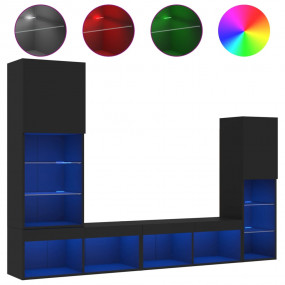 TV Wall Unit Black Engineered wood, Glass Large TV Wall...
