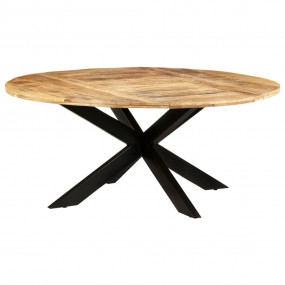 Dining Table Brown Rough Mango Wood, Powder-Coated Stee...