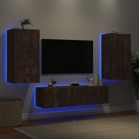 TV Wall Unit Smoked Oak Engineered Wood Medium TV Wall ...