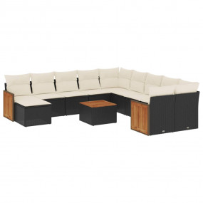 Garden Sofa Set Black PE rattan Large Adjustable Feet