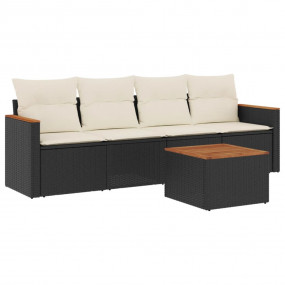 Garden Sofa Set Black PE Rattan Medium Removable Covers