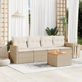 Garden Sofa Set Beige PE Rattan 5 Piece Set Modular