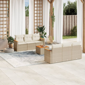 Garden Sofa Set Beige PE Rattan Large Removable Covers