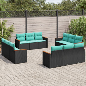 Patio Sofa Set Black PE rattan, powder-coated steel, po...