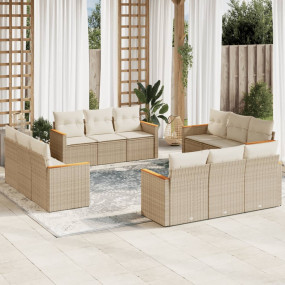 Outdoor Sofa Set Beige PE rattan Large UV-resistant mat...