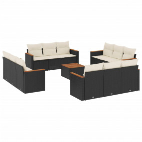 Garden Sofa Set Black and cream with acacia wood finish