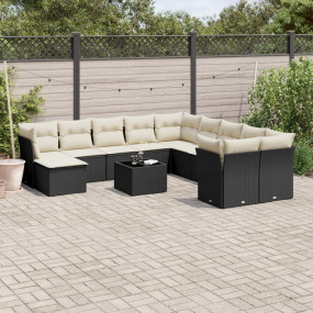 Garden Sofa Set Black PE Rattan, Powder-Coated Steel, T...