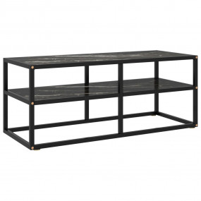 TV Cabinet Black Tempered Glass, Powder-Coated Steel Me...