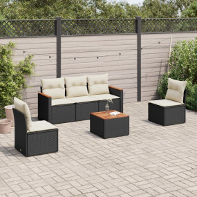 Garden Sofa Set Black and Cream White PE Rattan 6 Piece...
