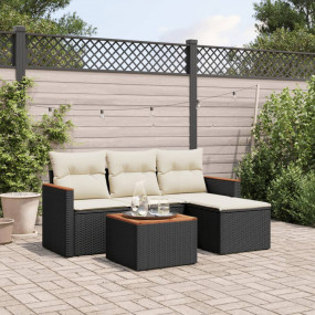 Garden Sofa Set Black PE rattan Medium UV-resistant mat...