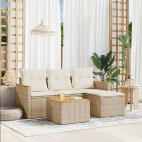 Garden Sofa Set Beige Polyethylene (PE) rattan Large Mo...
