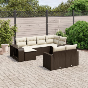 Garden Sofa Set Brown PE Rattan, Powder-Coated Steel, P...