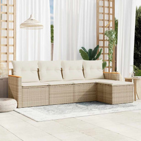 Garden Sofa Set Beige PE rattan 5 Piece Set Modular