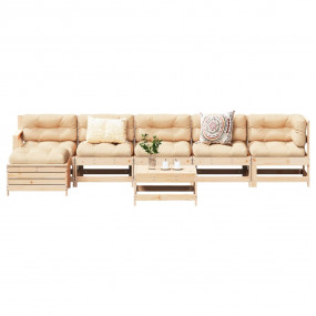 Garden Lounge Set Natural Wood Solid Pine Wood Medium S...