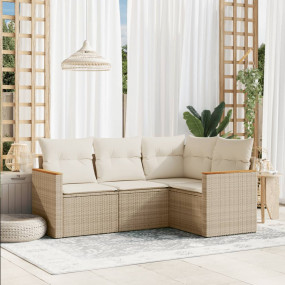 Garden Sofa Set Beige Poly Rattan, powder-coated steel,...