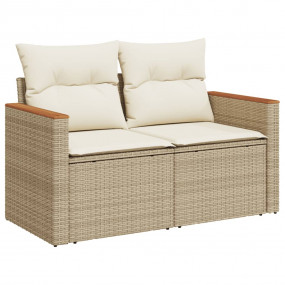 Garden Sofa Set Beige PE Rattan, Powder-Coated Steel, A...