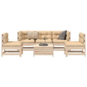 Garden Sofa Set Natural wood Solid pine wood 6-piece se...