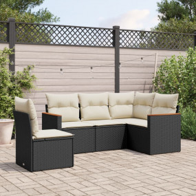 Garden Sofa Set Black PE rattan 5 Piece Set Removable C...
