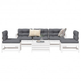 Garden Sofa Set White Solid Pine Wood 6 Piece Set Modul...