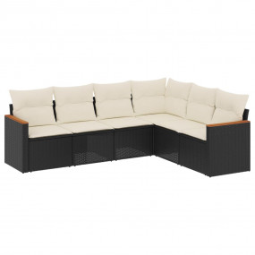 Garden Sofa Set Black, Cream White PE Rattan 6 Piece Mo...