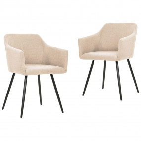 Dining Chair Set of 2 Cream Fabric (100% polyester), Me...