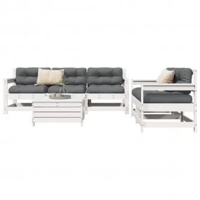 Garden Sofa Set White Solid Pine Wood, Plywood 6 Piece ...