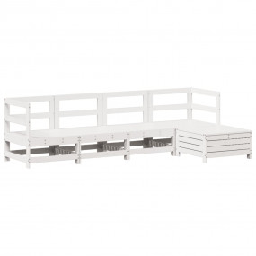 Garden Sofa Set White Solid Pine Wood 5 Piece Set Modul...