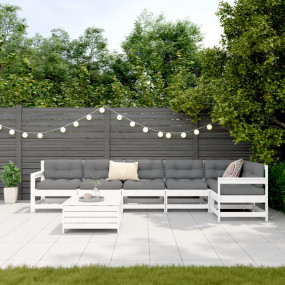 Garden Sofa Set White Solid Pine Wood Large Modular