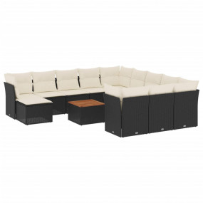 Garden Sofa Set Black PE rattan, Powder-Coated Steel, A...