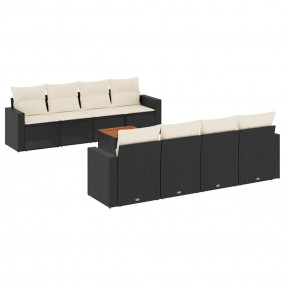 Garden Sofa Set Black and Cream PE Rattan and Steel Lar...