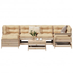 Garden Sofa Set Natural Pine Solid Pine Wood Large Modu...