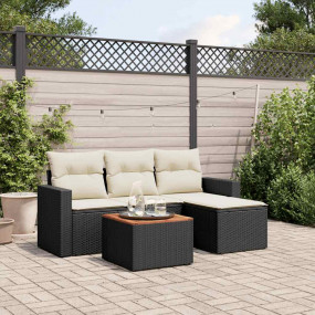 Garden Sofa Set Black, Cream White PE Rattan Medium