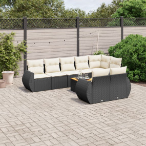 Garden Sofa Set Black and Cream White PE Rattan Large M...