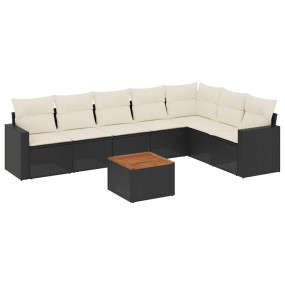 Garden Sofa Set Black and Cream White PE Rattan Large M...