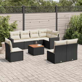 Garden Sofa Set Black (rattan), Cream White (cushions)