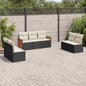 Garden Sofa Set Black, Cream White PE Rattan 7 Piece