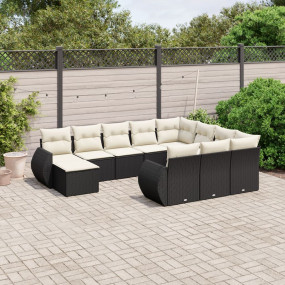 Garden Sofa Set Black, Cream White Poly Rattan Large Mo...