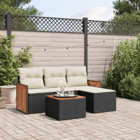 Garden Sofa Set Black Poly Rattan Large Adjustable Feet