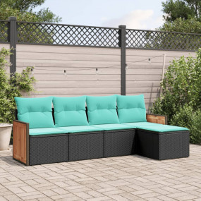 Garden Sofa Set Black PE Rattan 5 Piece Set Modular