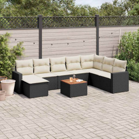 Garden Sofa Set Black PE Rattan 9 Piece Modular Garden ...